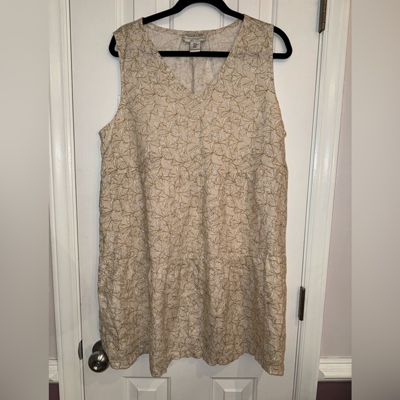 RACHEL ZOE 100% Linen Sleeveless tiered Dress, cream gold floral print, size XL - Picture 3 of 9